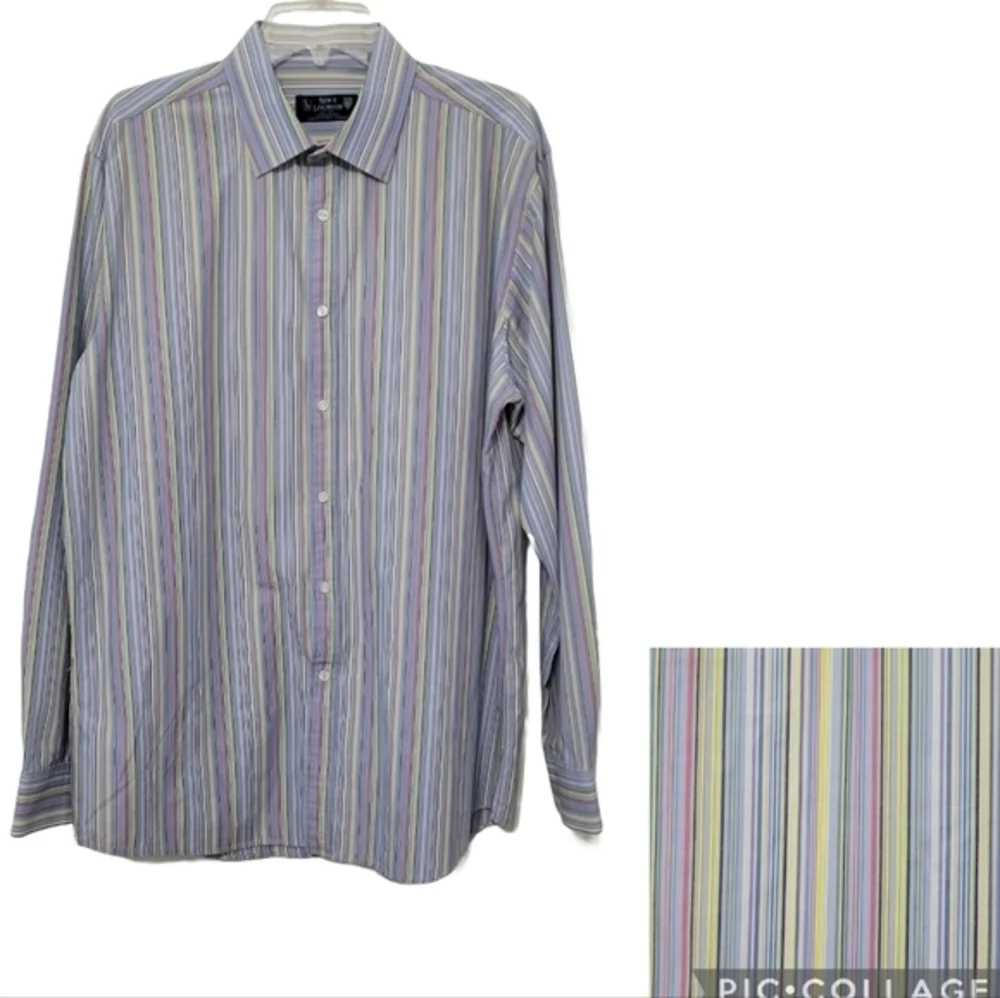 New & Lingwood Men's Striped Dress Shirt Neck Size 16.5 Colorful Office Business